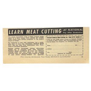 National School of Meat Cutting Print Ad Vintage 1963 Toledo Ohio Butcher